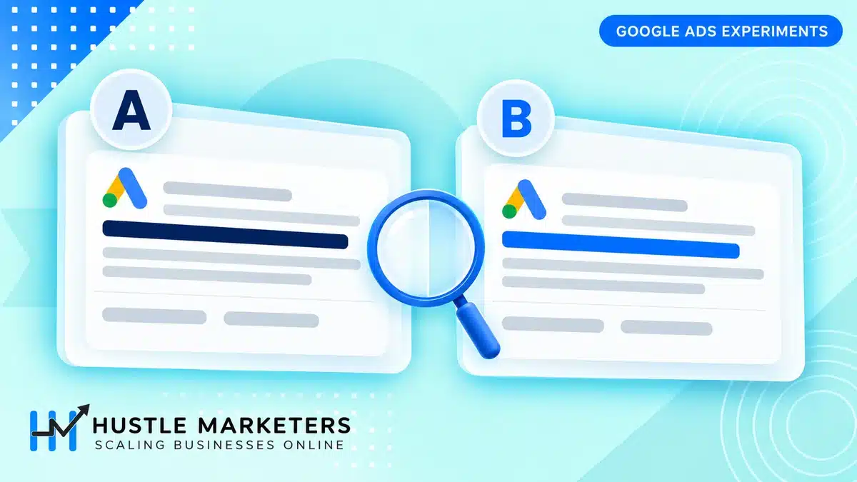 Two Google Ads campaign concepts labeled A and B, with a highlighted change for comparison.
