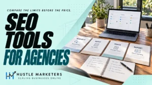 SEO tools for agencies cover with research, audit, tracking and reporting folders.